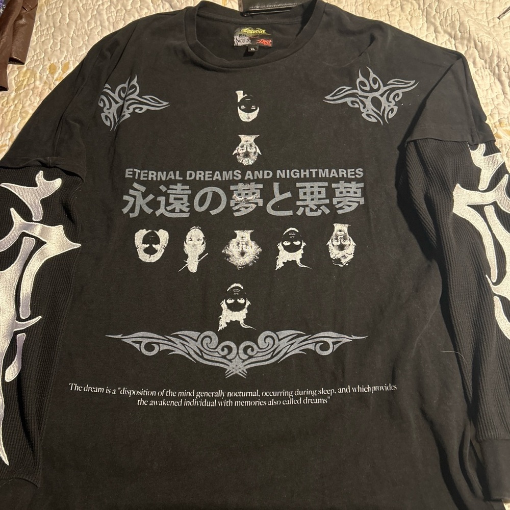 Mishka Black Long Sleeve Graphic Tee with Silver Print